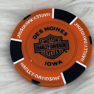 NEW Genuine Harley Davidson Emblem Poker Chip Big Barn Des Moines Iowa Orange